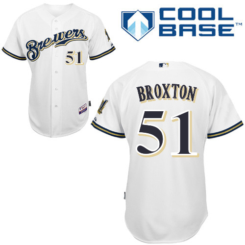Jonathan Broxton #51 MLB Jersey-Milwaukee Brewers Men's Authentic Home White Cool Base Baseball Jersey